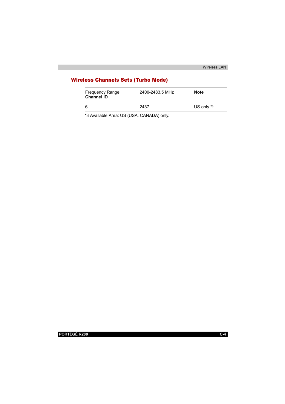 Wireless channels sets (turbo mode) | Toshiba Portege R200 (PPR20) User Manual | Page 166 / 187