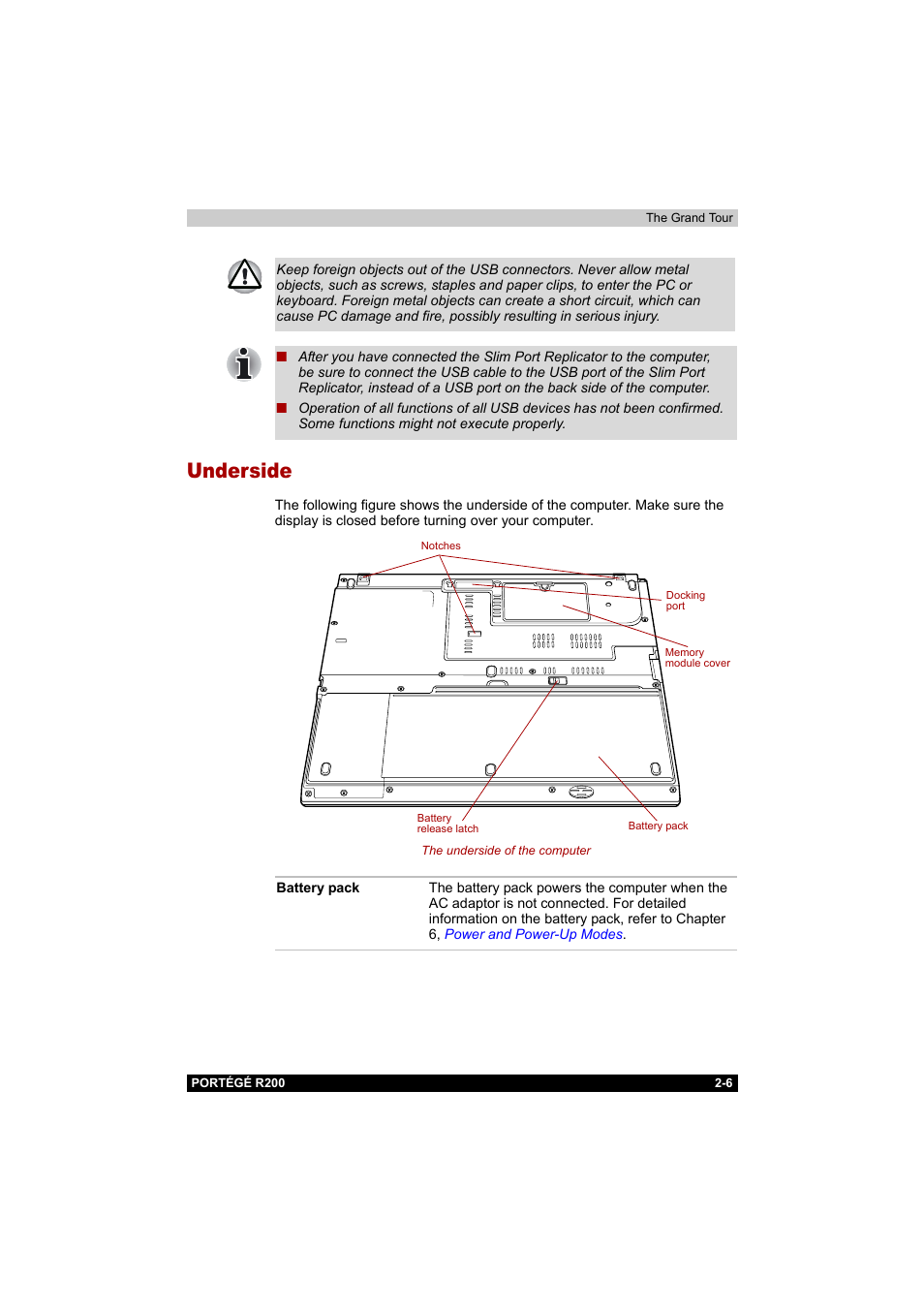 Underside, Underside -6 | Toshiba Portege R200 (PPR20) User Manual | Page 38 / 187