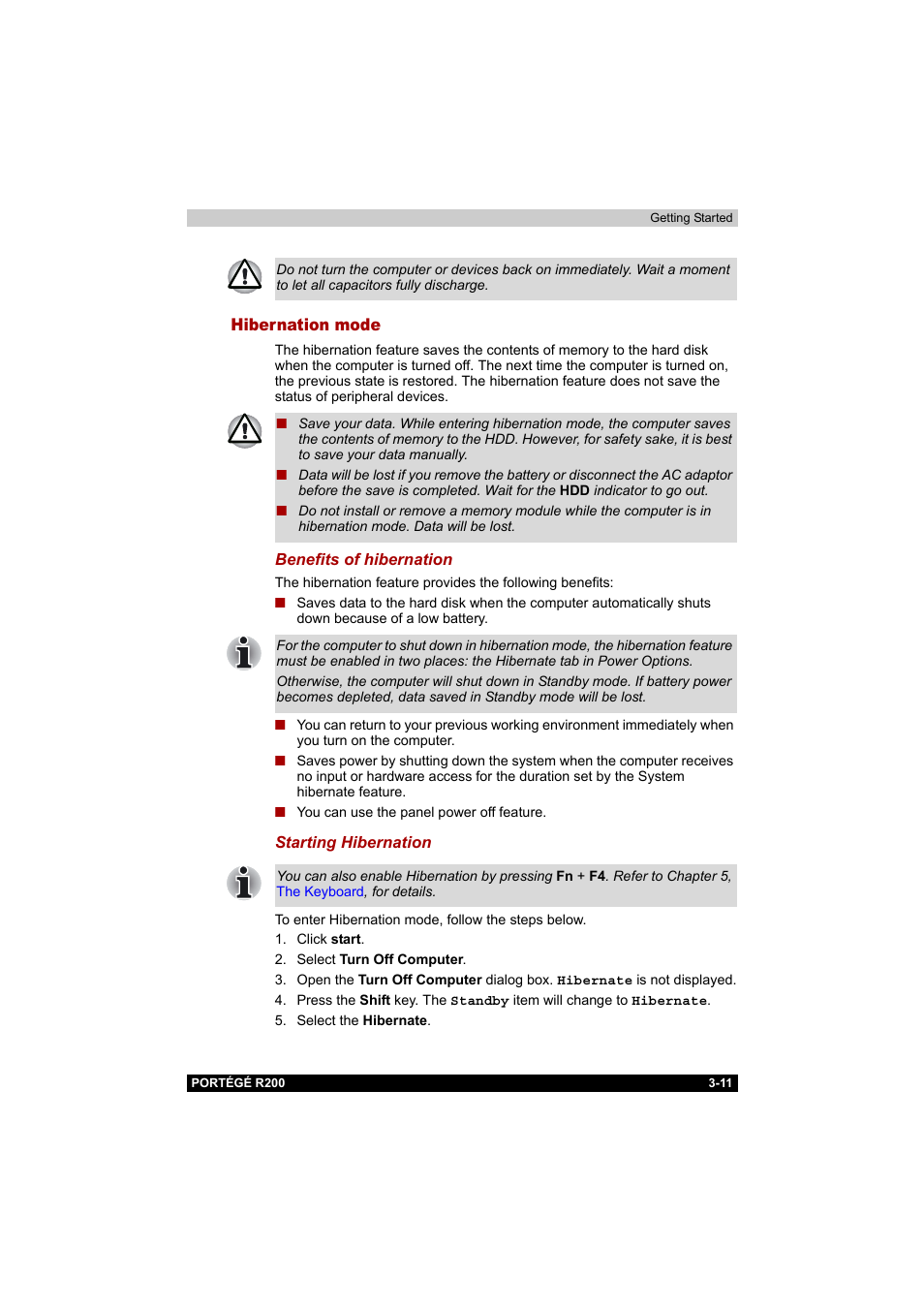 Hibernation mode, Hibernation mode -11 | Toshiba Portege R200 (PPR20) User Manual | Page 58 / 187