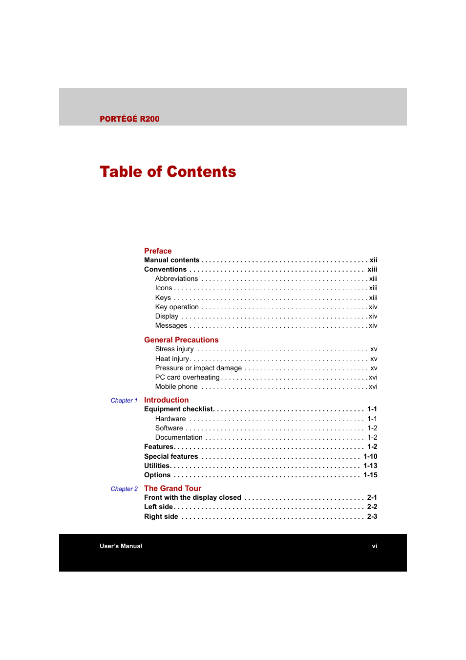 Toshiba Portege R200 (PPR20) User Manual | Page 6 / 187