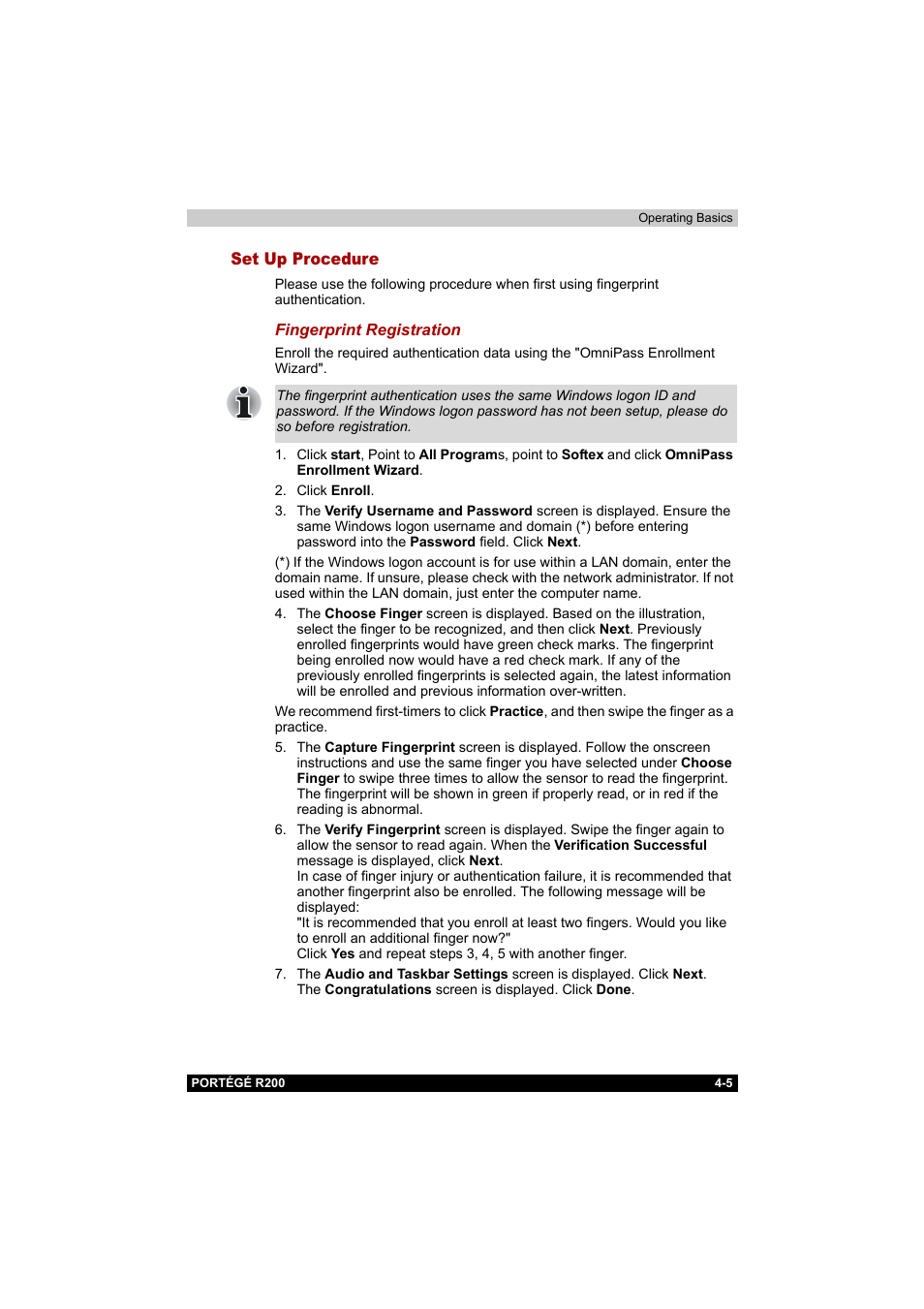 Set up procedure, Set up procedure -5 | Toshiba Portege R200 (PPR20) User Manual | Page 67 / 187