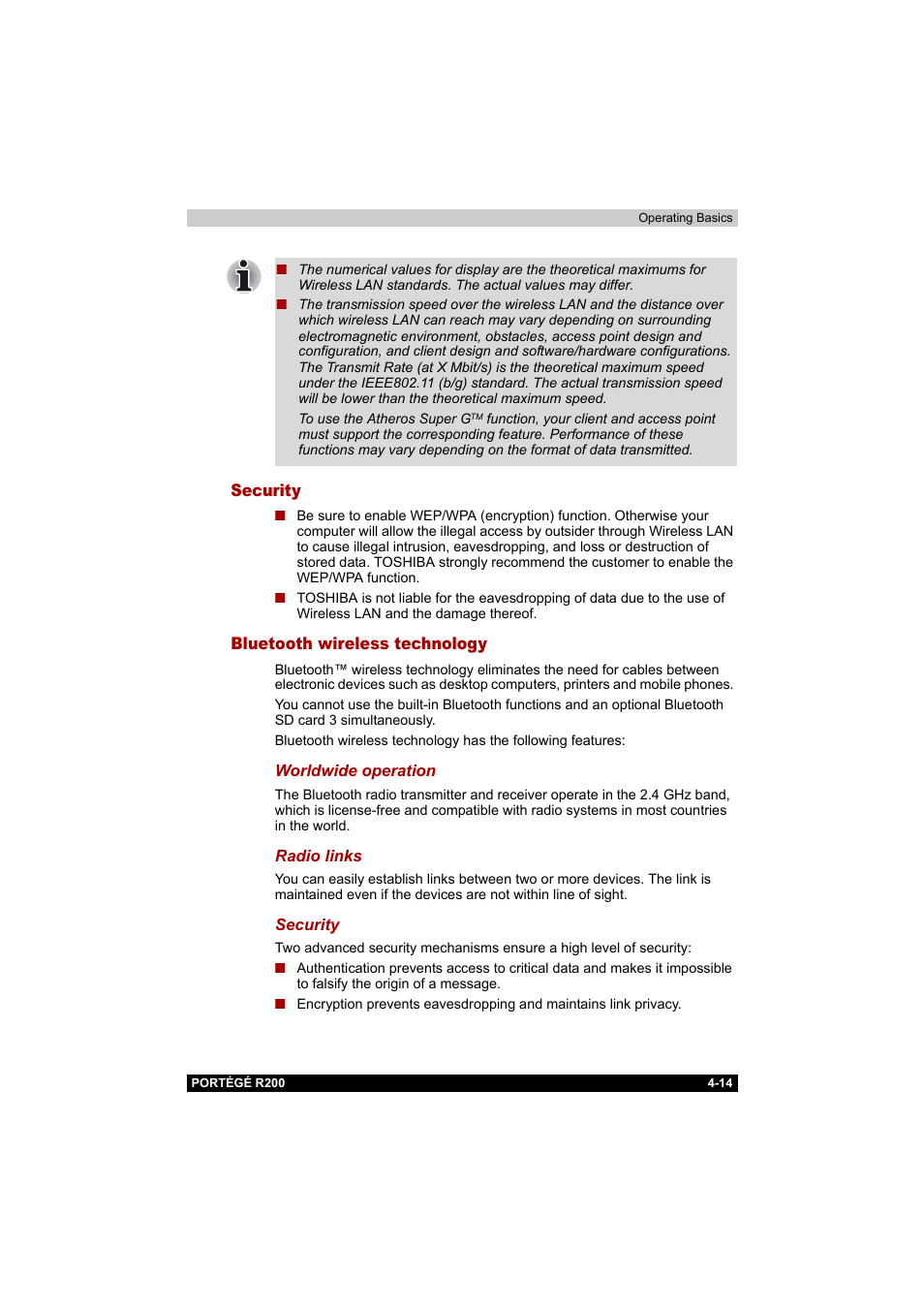 Bluetooth wireless technology, Bluetooth wireless technology -14 | Toshiba Portege R200 (PPR20) User Manual | Page 76 / 187