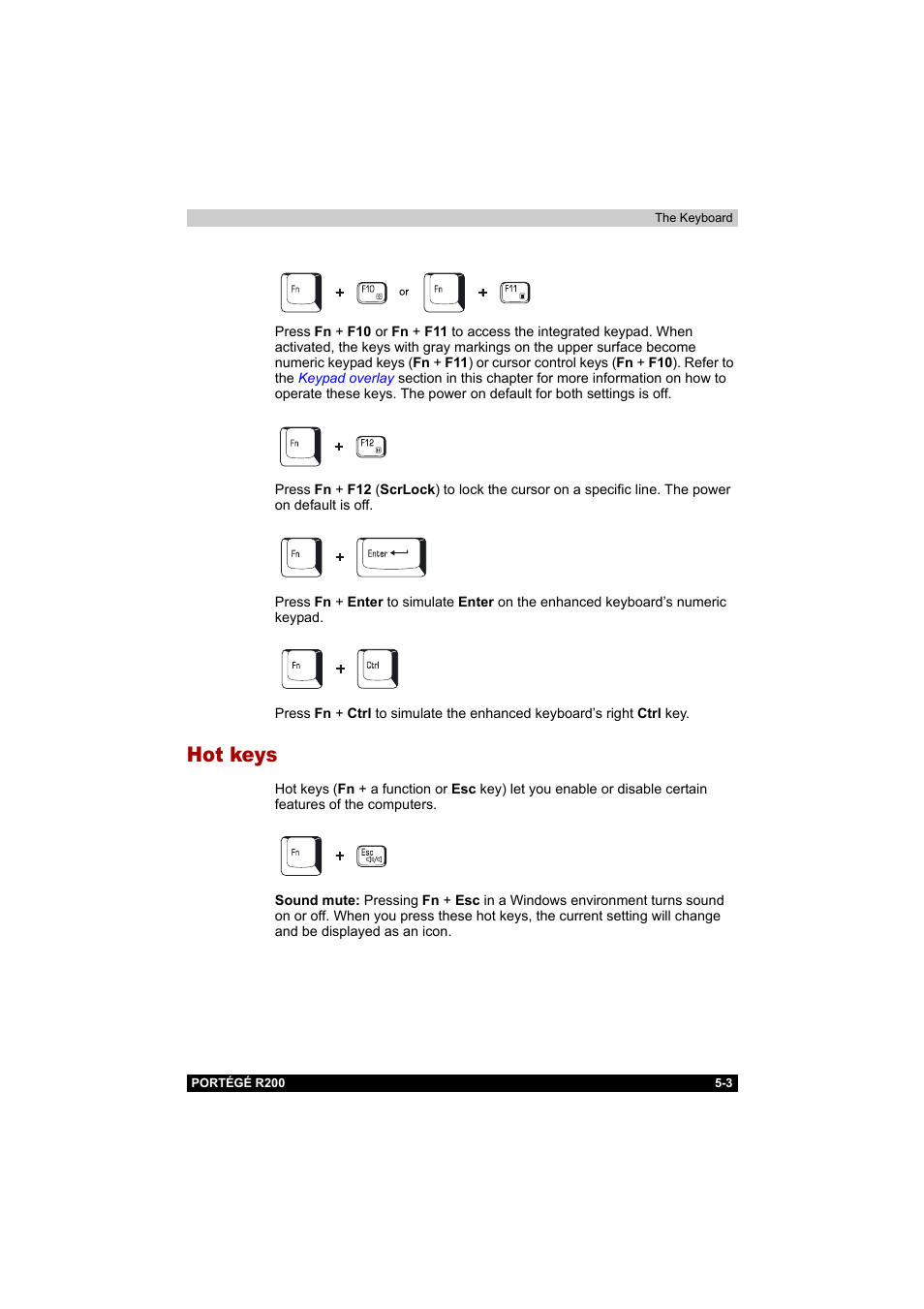 Hot keys, Hot keys -3 | Toshiba Portege R200 (PPR20) User Manual | Page 87 / 187