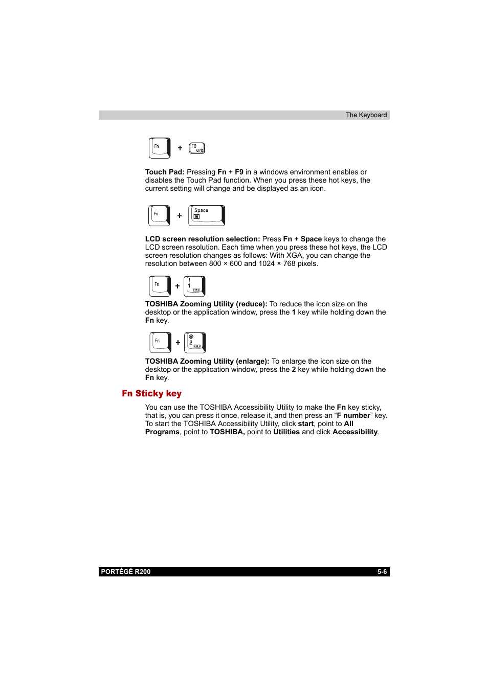 Fn sticky key, Fn sticky key -6 | Toshiba Portege R200 (PPR20) User Manual | Page 90 / 187