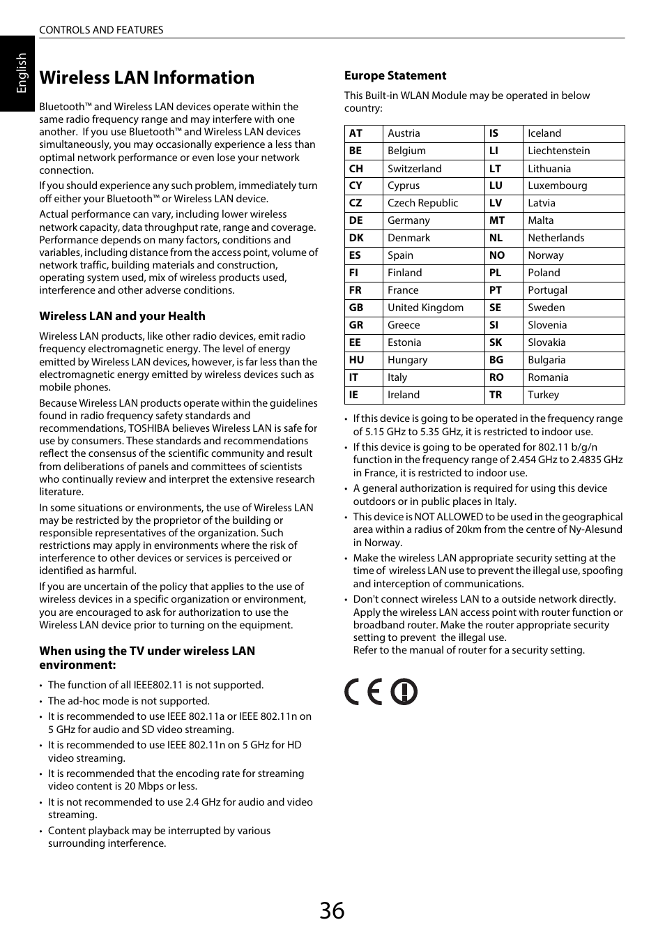 Wireless lan information, En glis h | Toshiba SL980 User Manual | Page 36 / 90