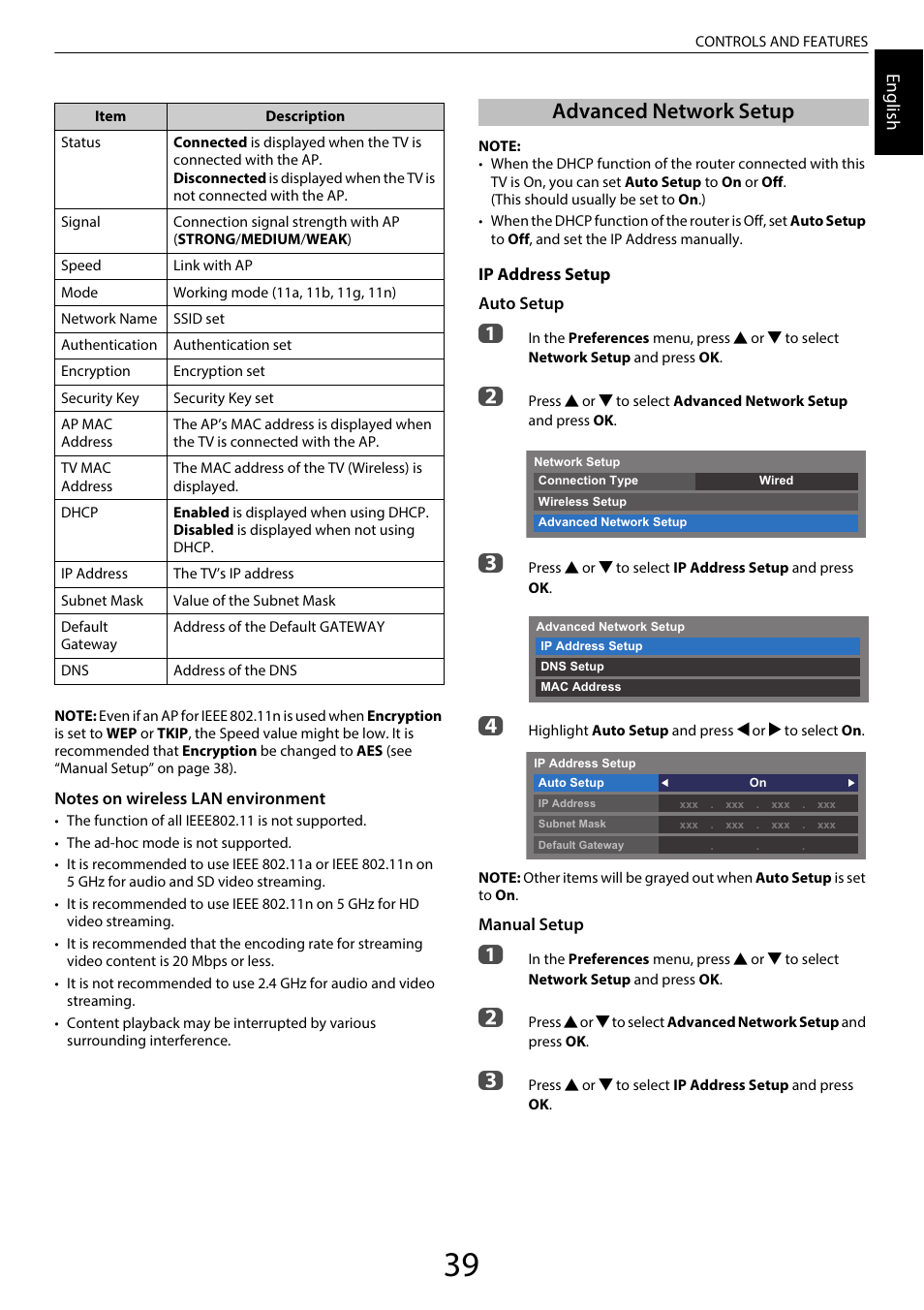 Advanced network setup | Toshiba SL980 User Manual | Page 39 / 90