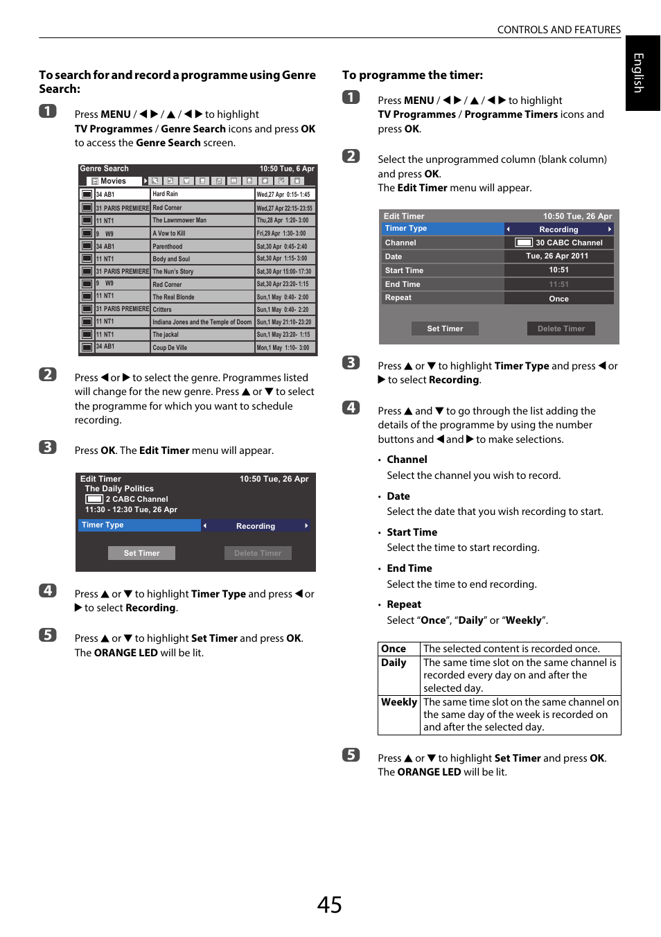 Engl ish | Toshiba SL980 User Manual | Page 45 / 90