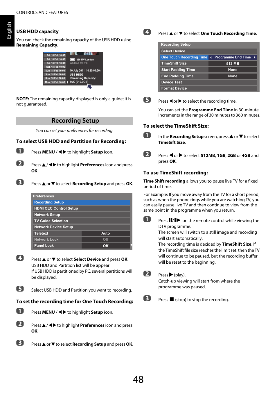 Recording setup, En glis h | Toshiba SL980 User Manual | Page 48 / 90