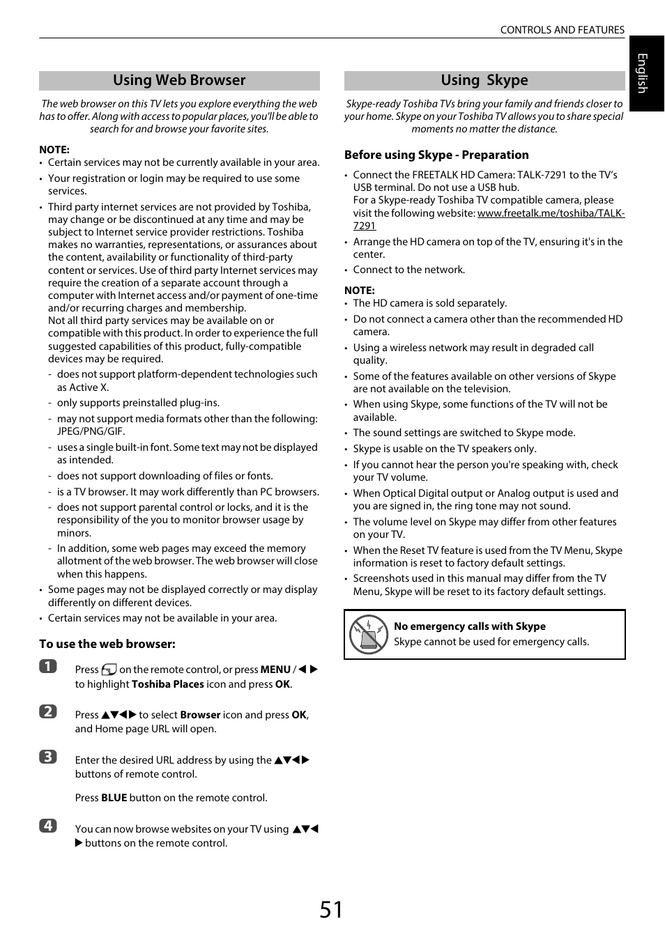 Using web browser, Using skype, Using web browser using skype | Toshiba SL980 User Manual | Page 51 / 90