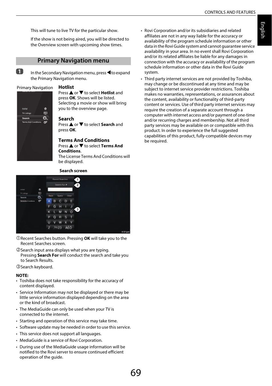 Primary navigation menu | Toshiba SL980 User Manual | Page 69 / 90