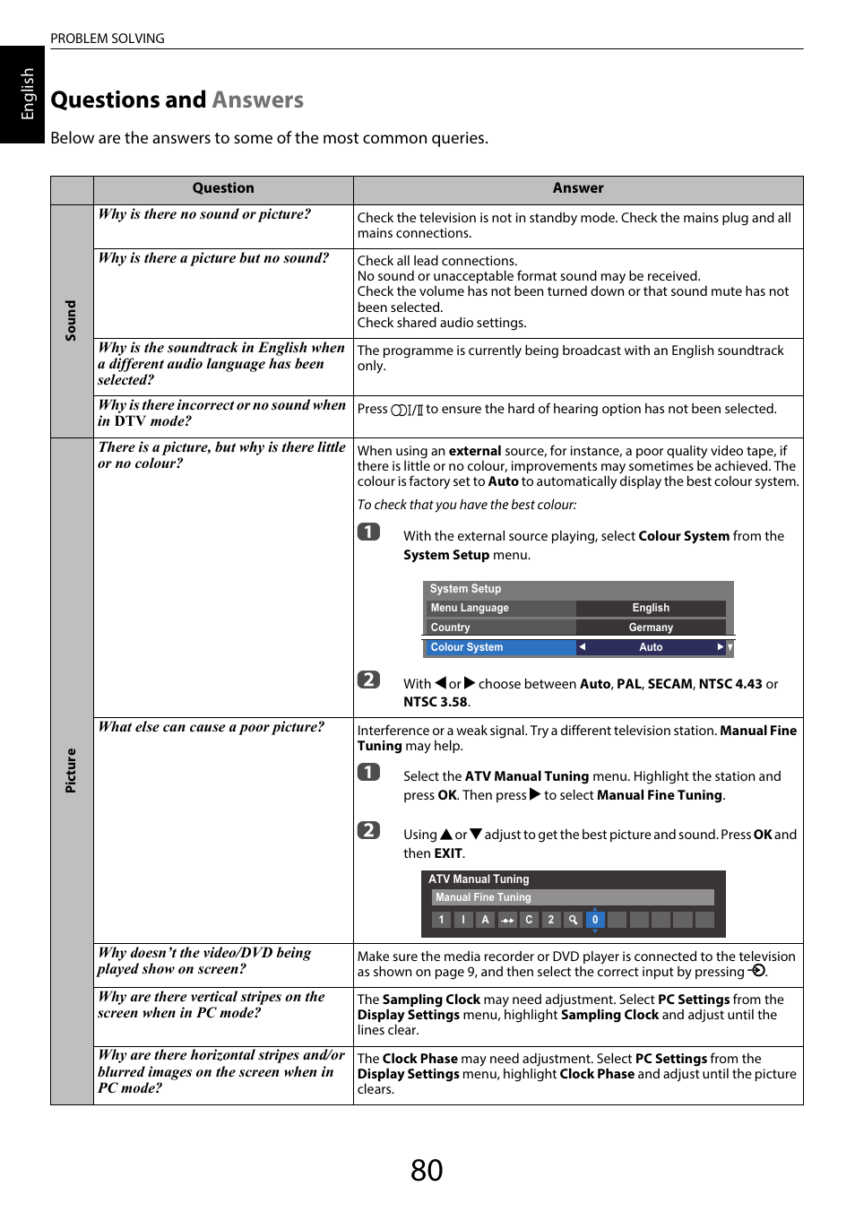 Problem solving, Questions and answers, Questions and | Answers | Toshiba SL980 User Manual | Page 80 / 90