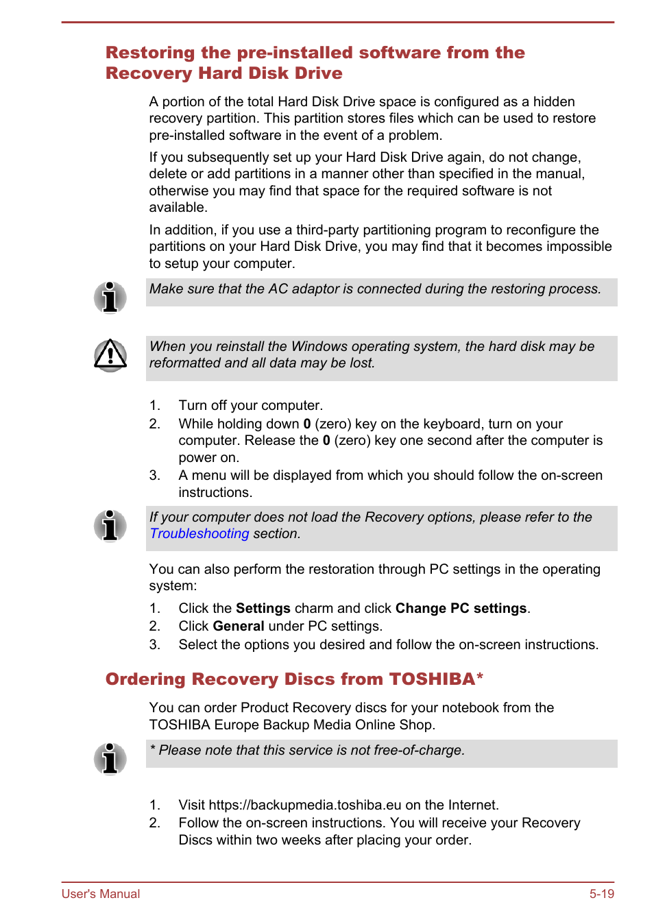 Ordering recovery discs from toshiba | Toshiba Satellite C875D User Manual | Page 119 / 138