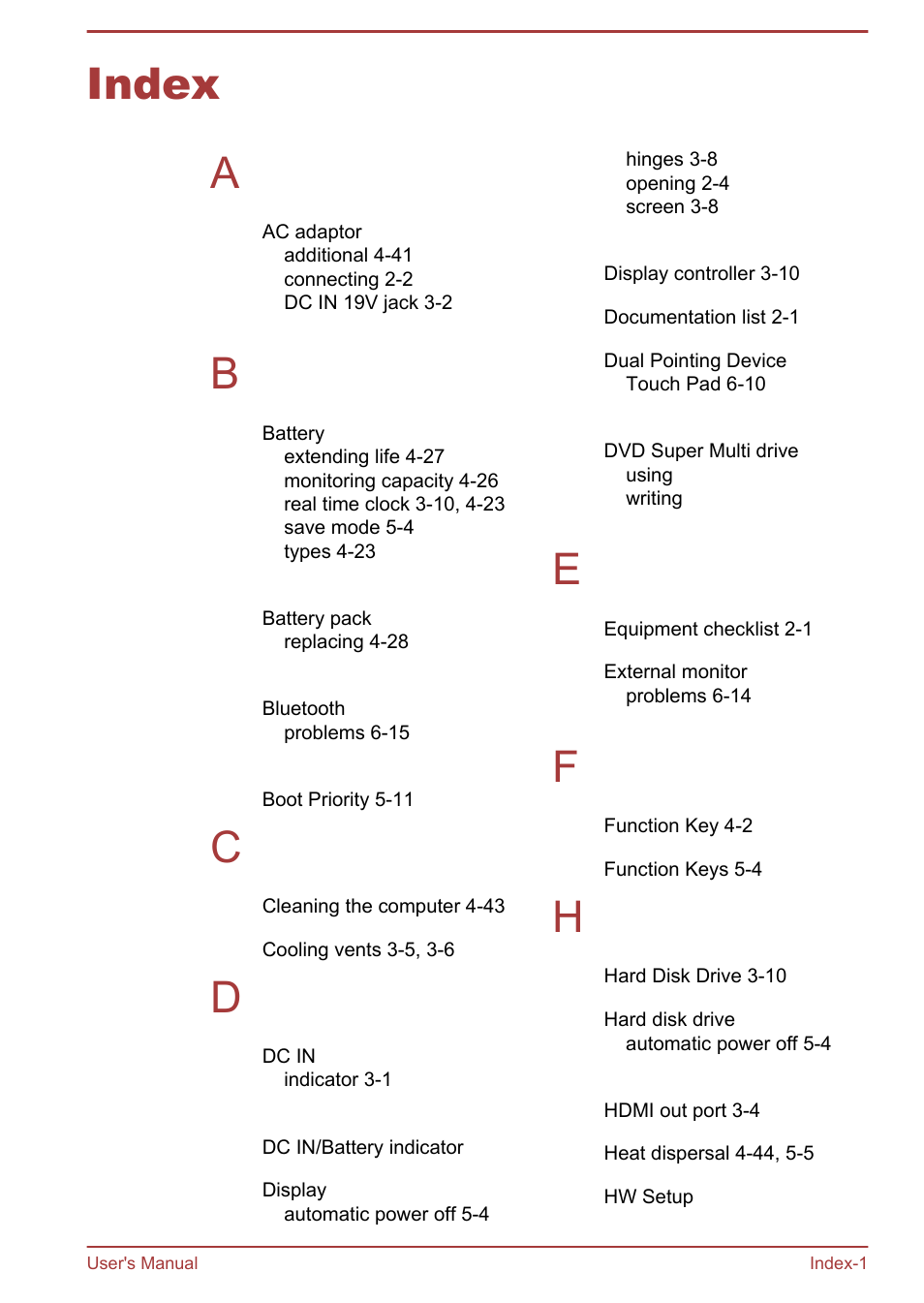 Index, Index a | Toshiba Satellite C875D User Manual | Page 136 / 138