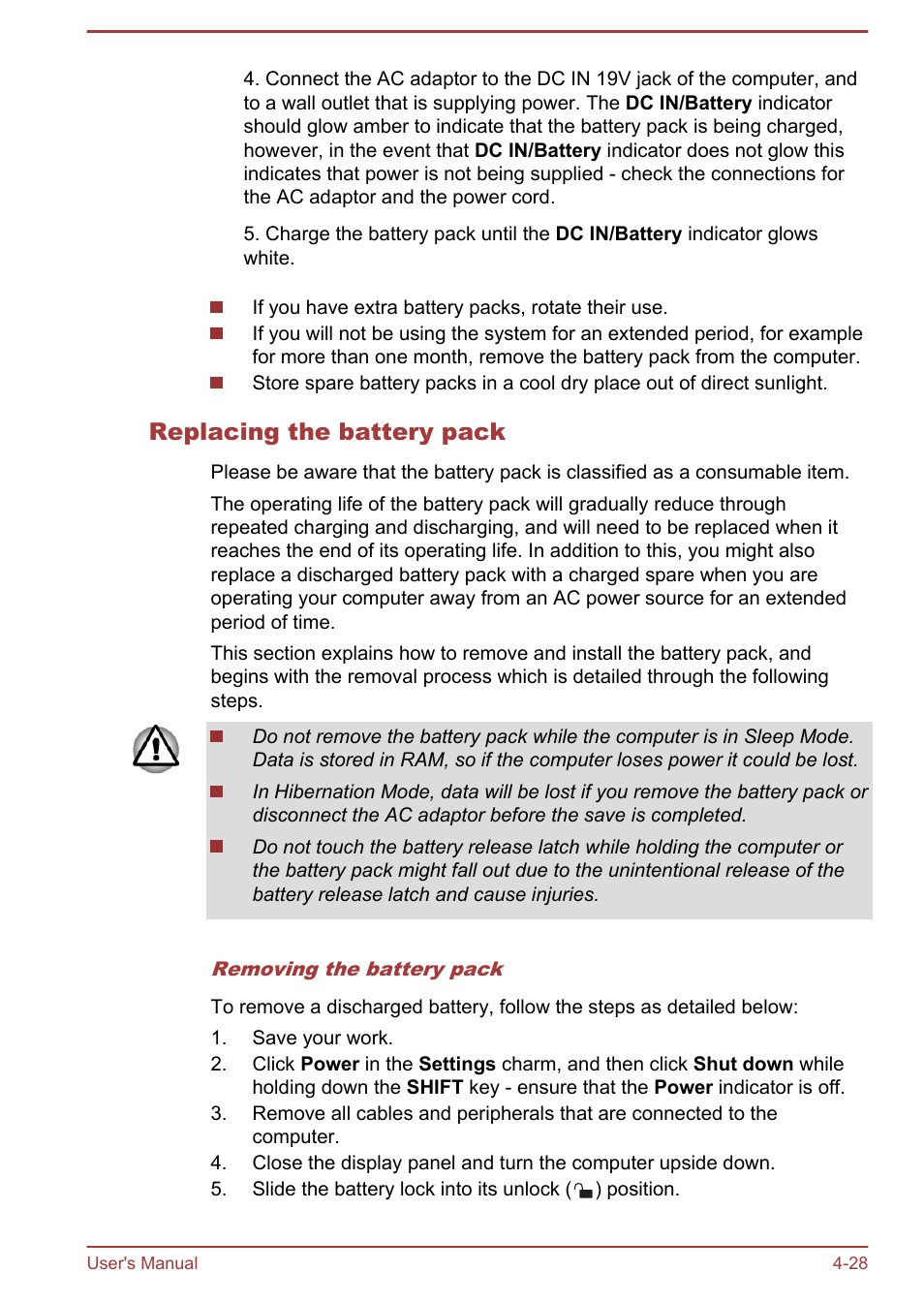 Replacing the battery pack | Toshiba Satellite C875D User Manual | Page 84 / 138