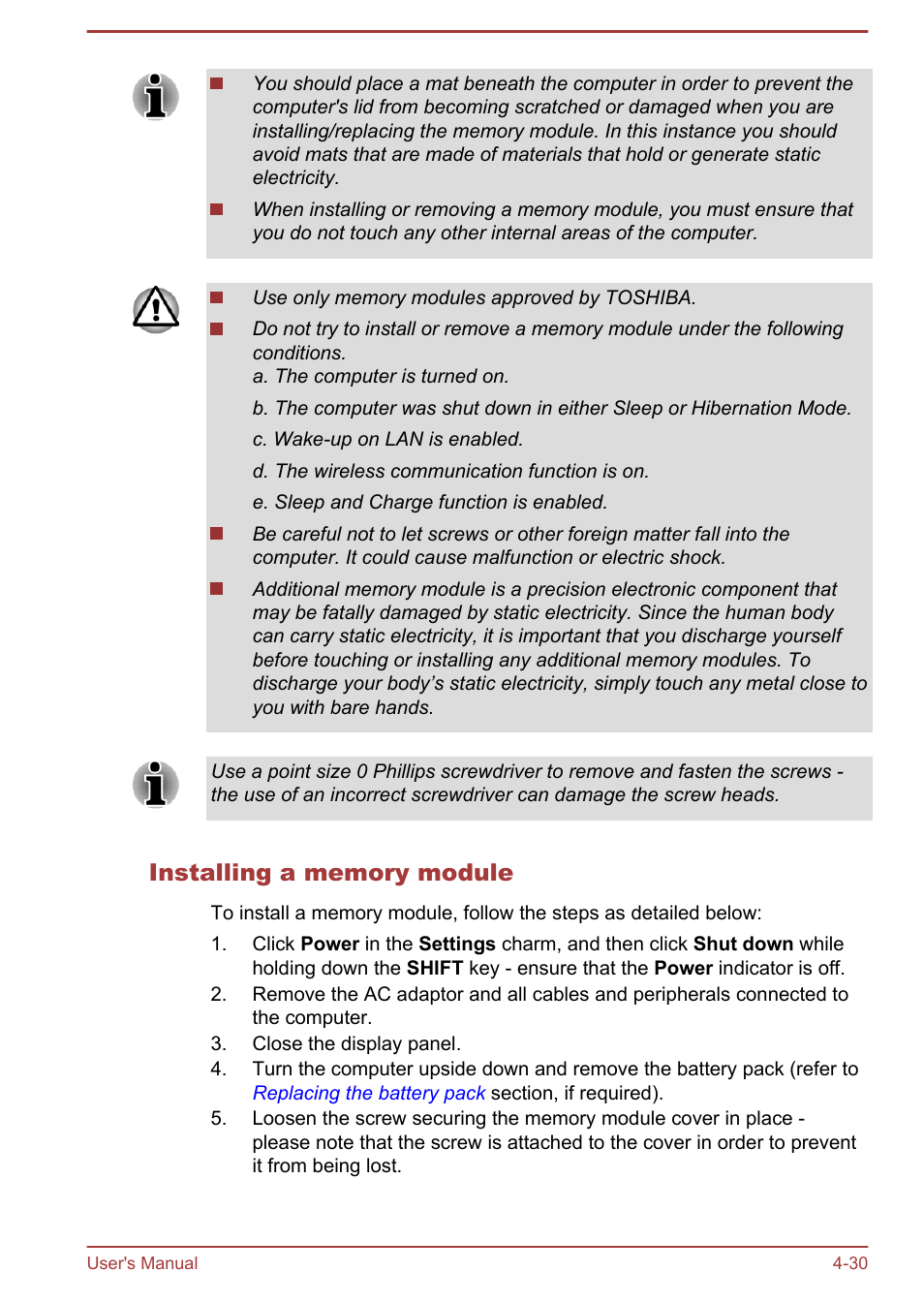 Installing a memory module | Toshiba Satellite C875D User Manual | Page 86 / 138