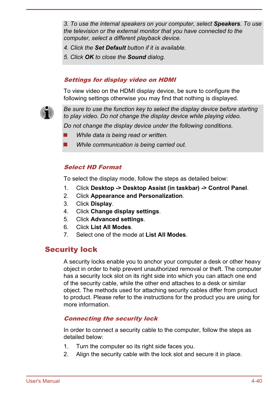 Security lock | Toshiba Satellite C875D User Manual | Page 96 / 138