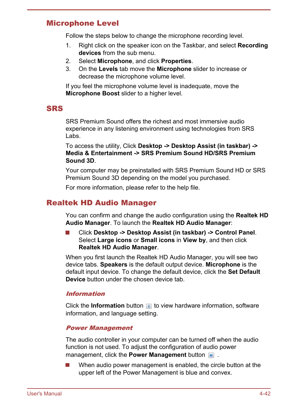 Microphone level, Realtek hd audio manager | Toshiba Satellite C875D User Manual | Page 98 / 138