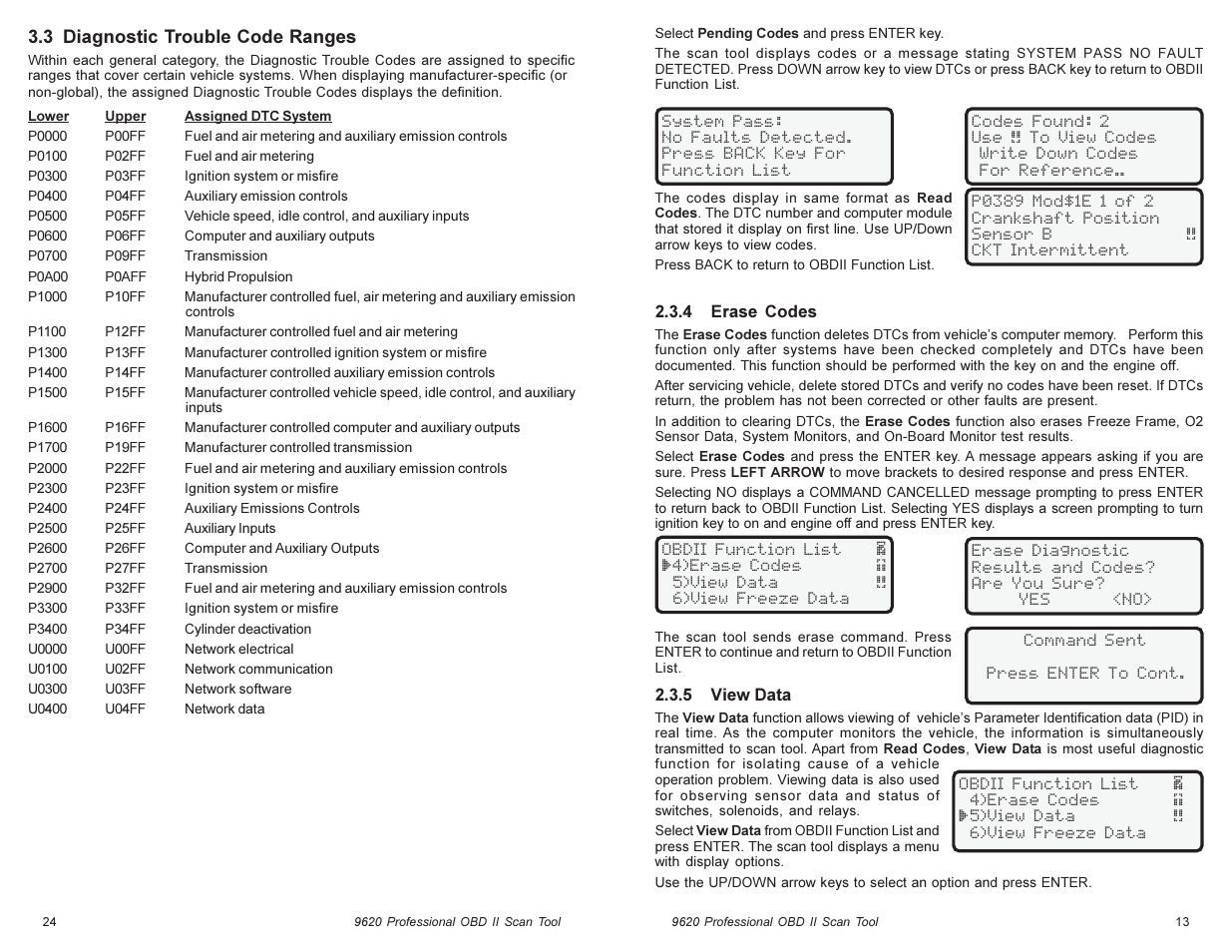 3 diagnostic trouble code ranges | Actron Global OBD II Scan Tool 9620 User Manual | Page 13 / 18