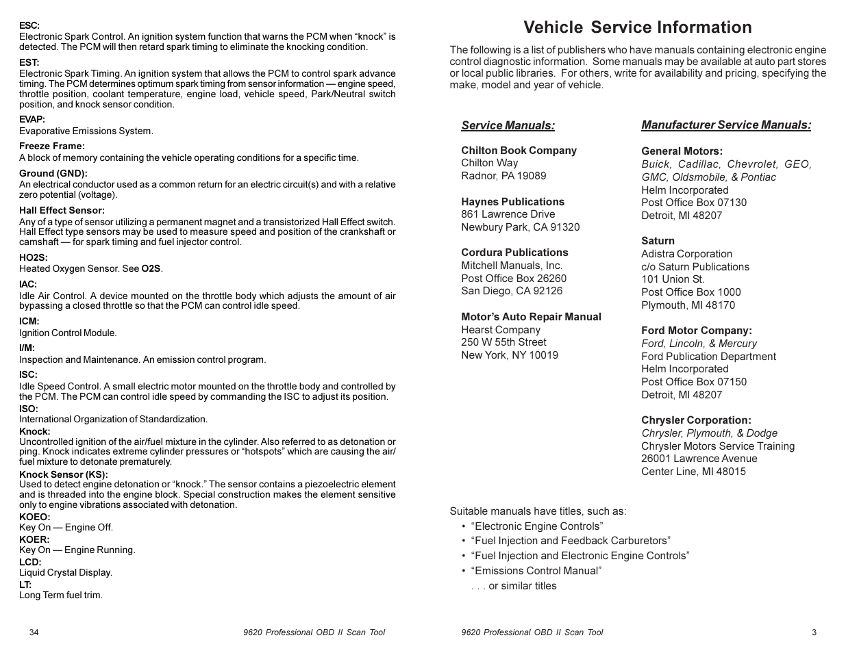 Vehicle service information | Actron Global OBD II Scan Tool 9620 User Manual | Page 3 / 18