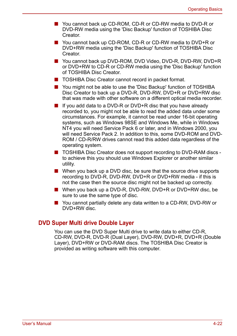 Dvd super multi drive double layer | Toshiba Portege A600 User Manual | Page 109 / 218