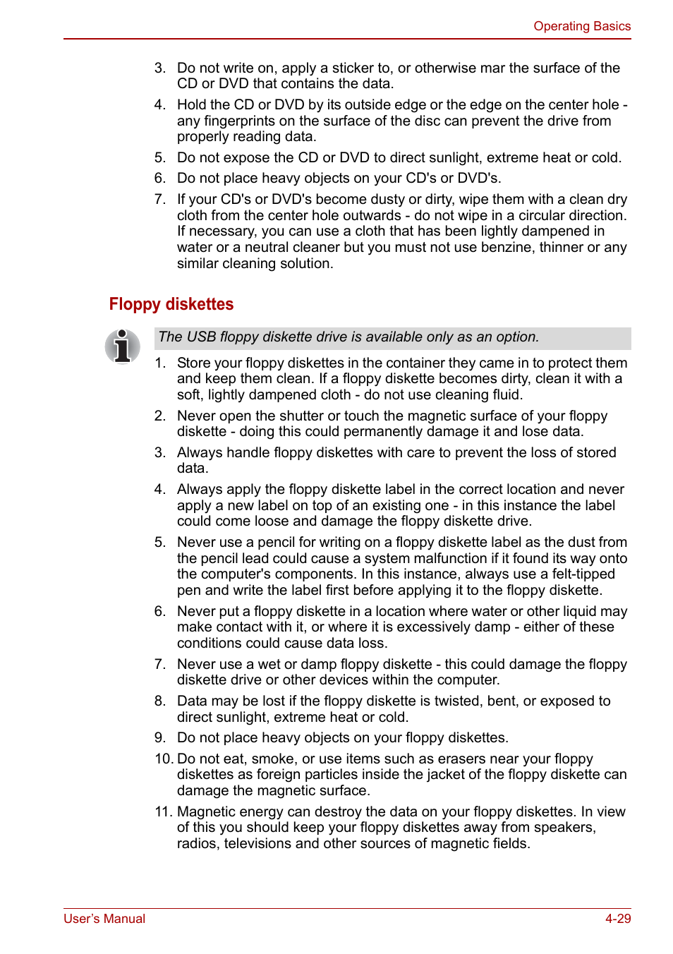 Floppy diskettes | Toshiba Portege A600 User Manual | Page 116 / 218