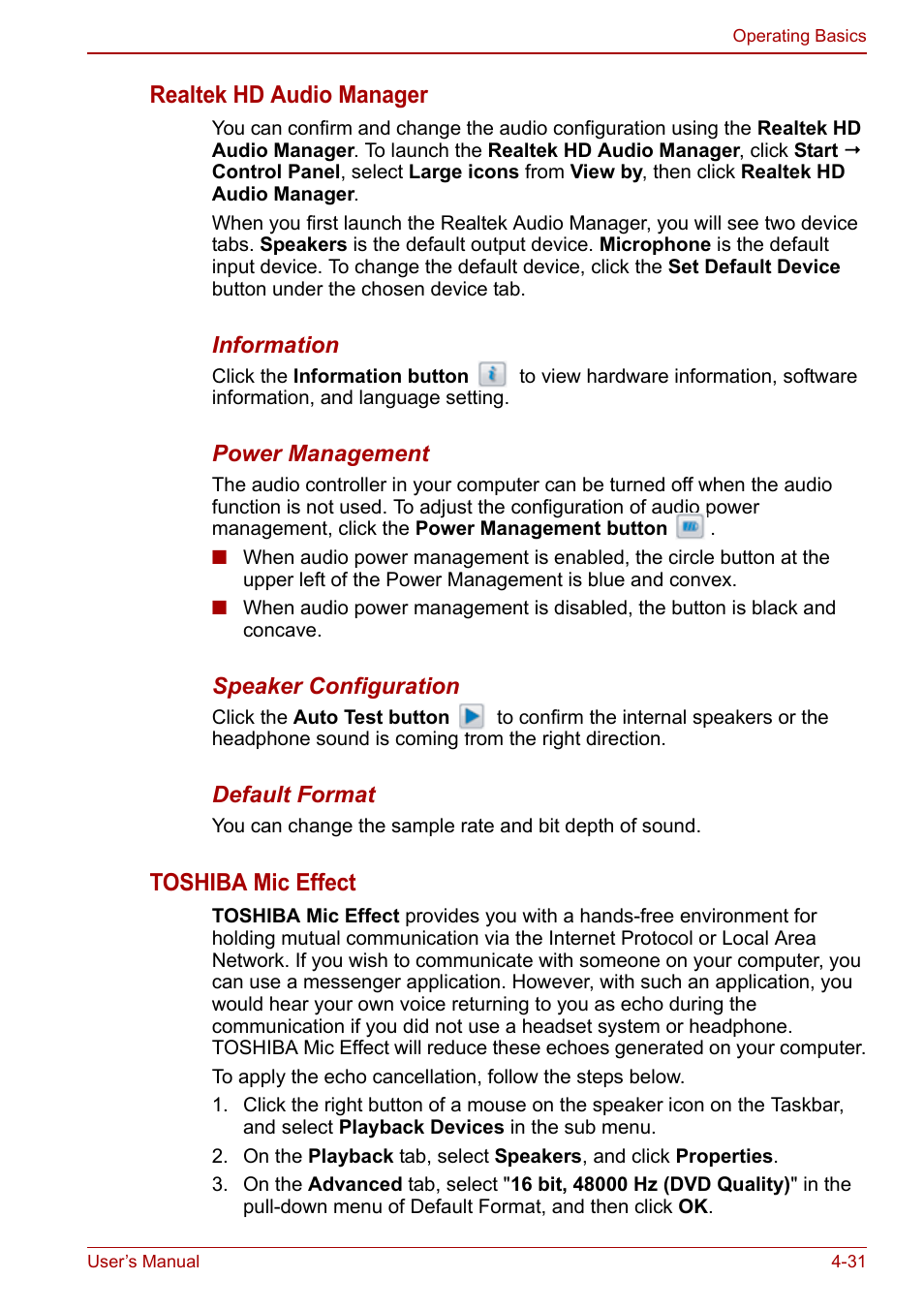 Realtek hd audio manager, Toshiba mic effect | Toshiba Portege A600 User Manual | Page 118 / 218