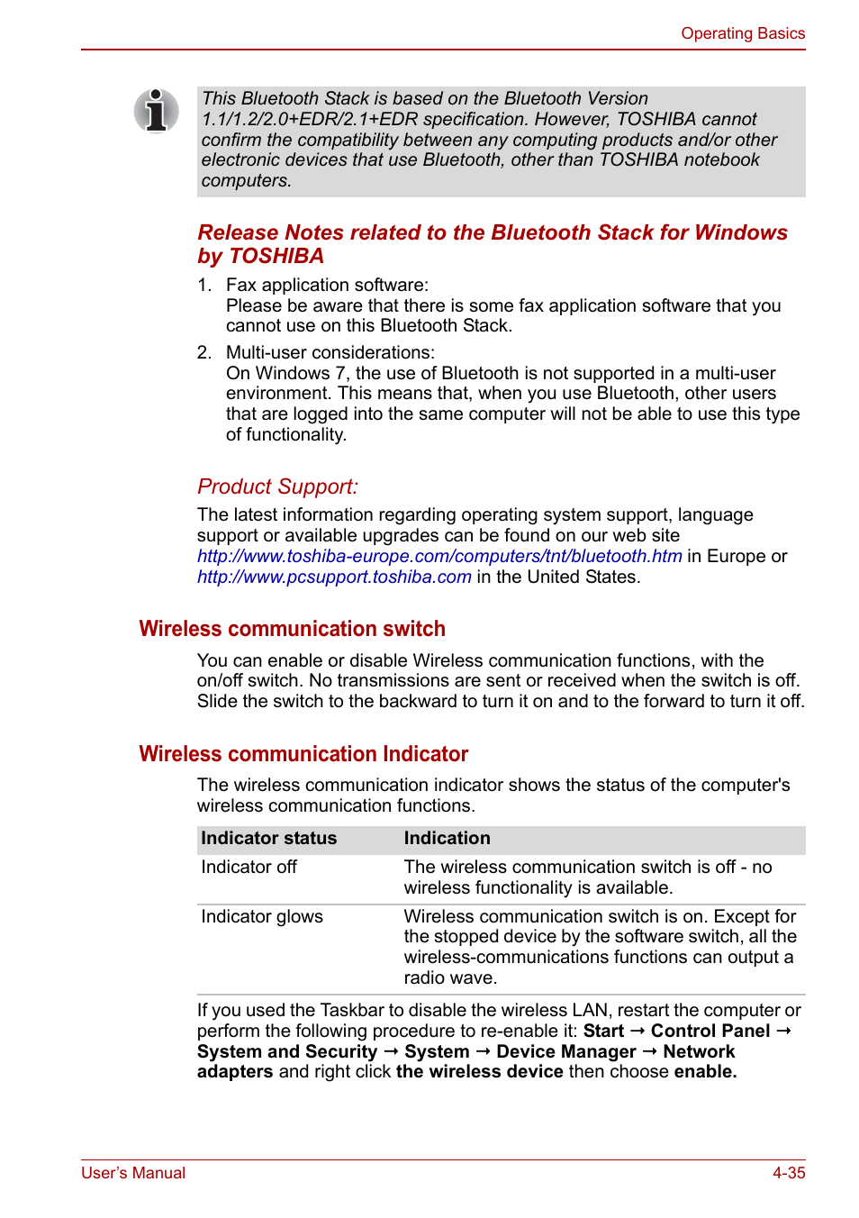 Wireless communication switch, Wireless communication indicator | Toshiba Portege A600 User Manual | Page 122 / 218