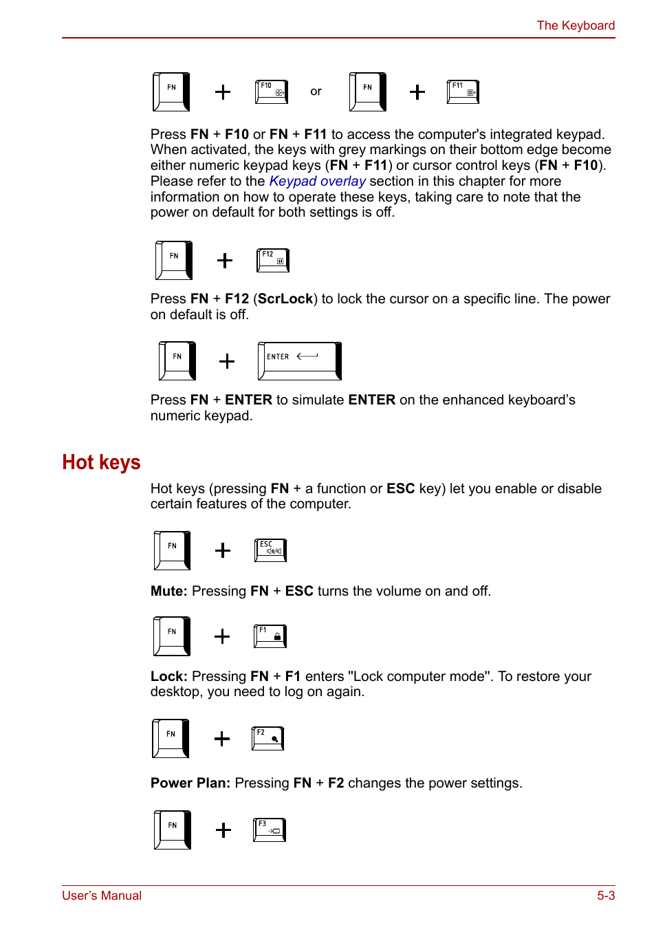 Hot keys, Hot keys -3, 5, <link r>hot | Keys | Toshiba Portege A600 User Manual | Page 133 / 218
