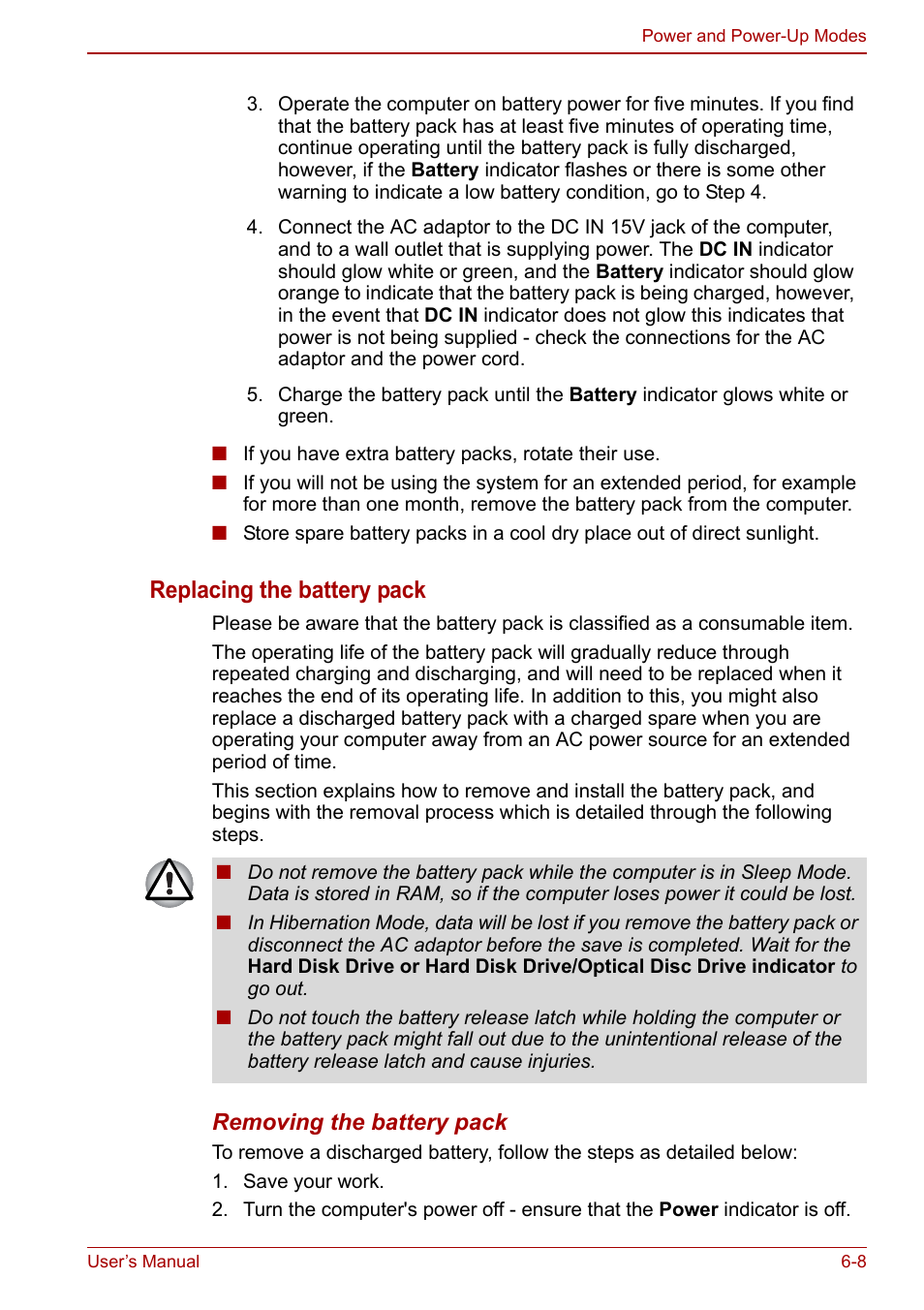 Replacing the battery pack, Section | Toshiba Portege A600 User Manual | Page 145 / 218
