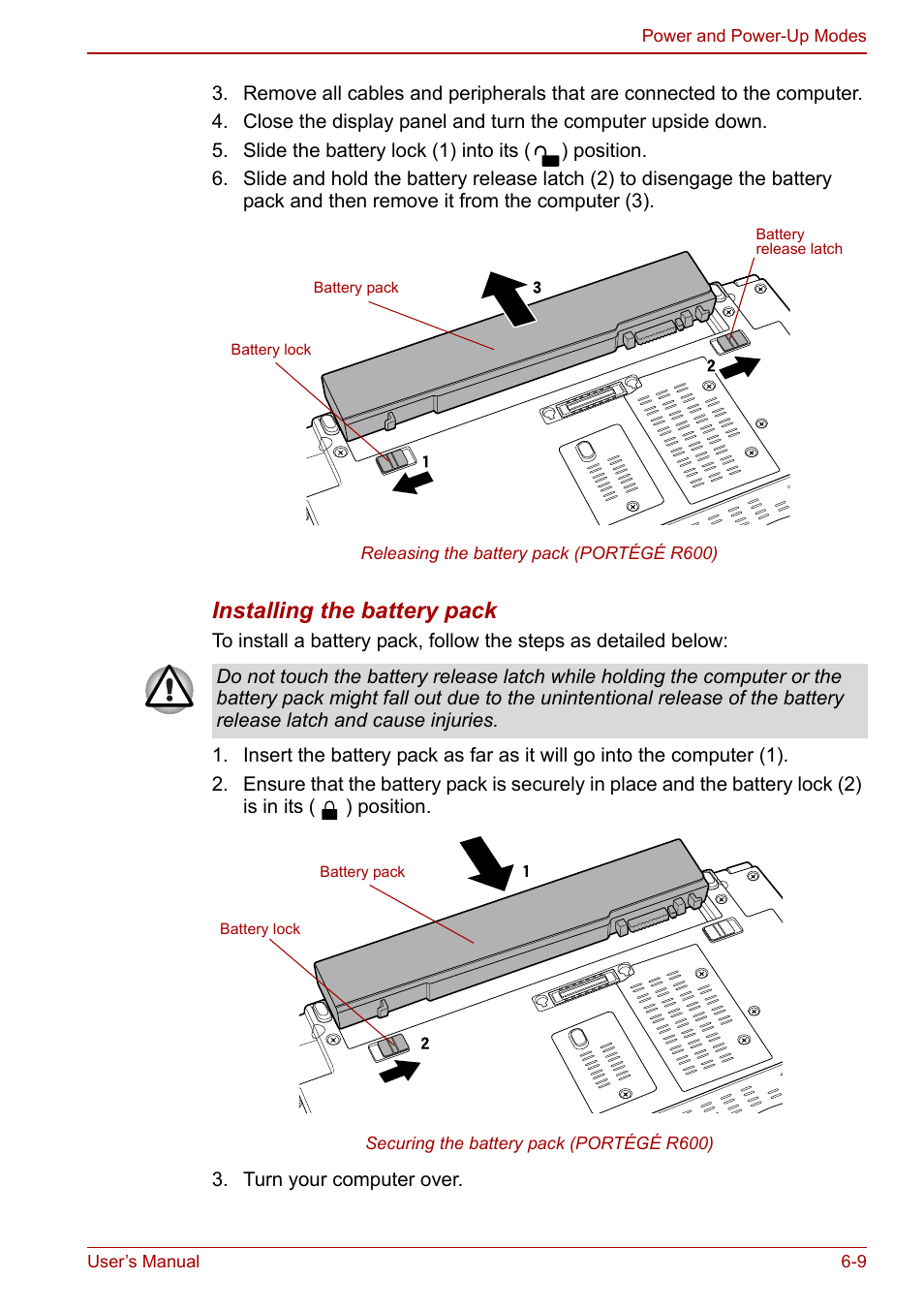 Installing the battery pack | Toshiba Portege A600 User Manual | Page 146 / 218