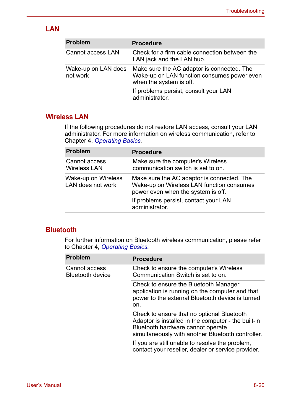 Lan wireless lan, Bluetooth | Toshiba Portege A600 User Manual | Page 177 / 218