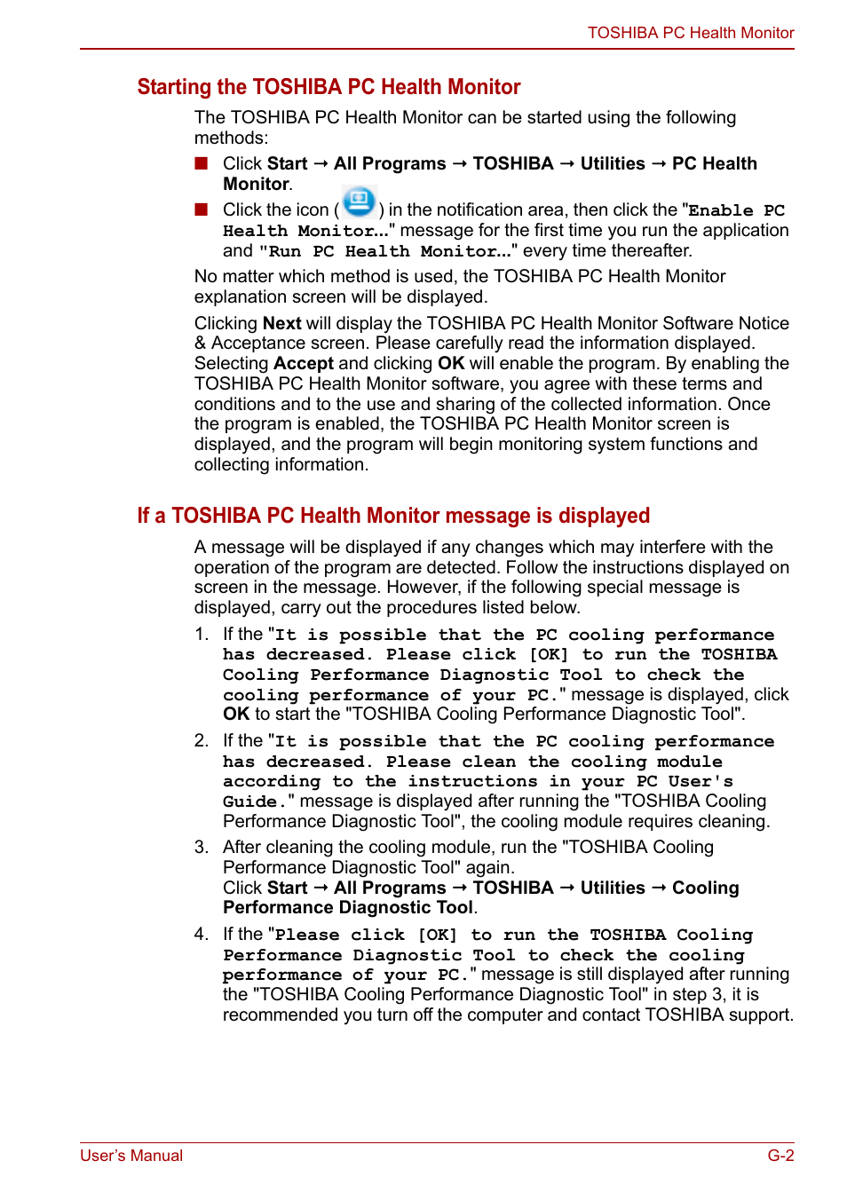 Starting the toshiba pc health monitor | Toshiba Portege A600 User Manual | Page 195 / 218