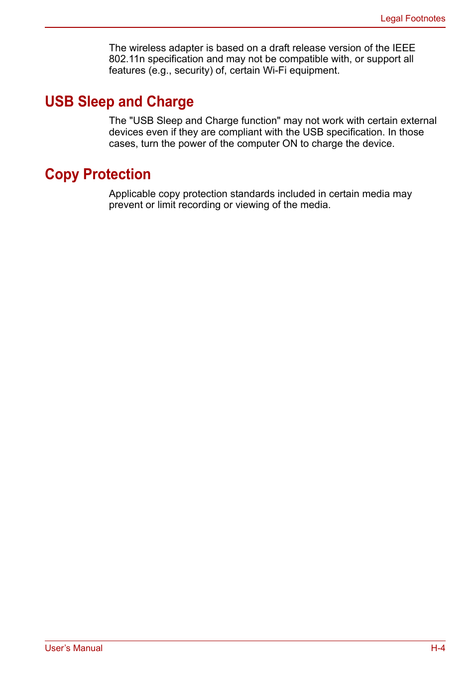 Usb sleep and charge, Copy protection | Toshiba Portege A600 User Manual | Page 199 / 218