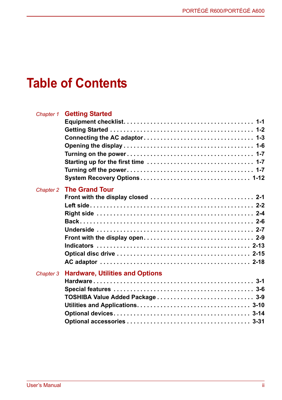 Toshiba Portege A600 User Manual | Page 2 / 218