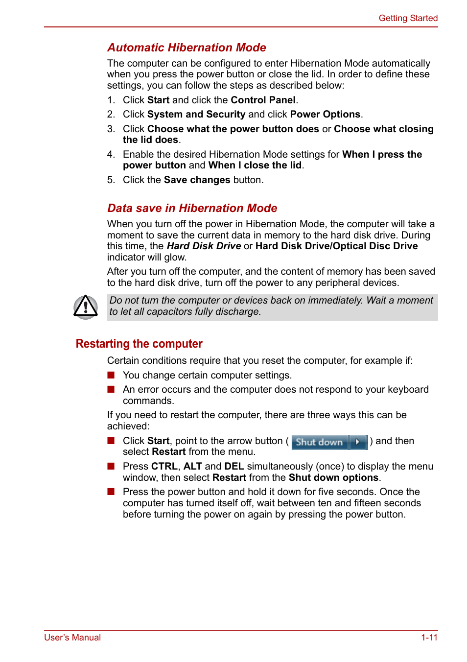 Restarting the computer | Toshiba Portege A600 User Manual | Page 31 / 218