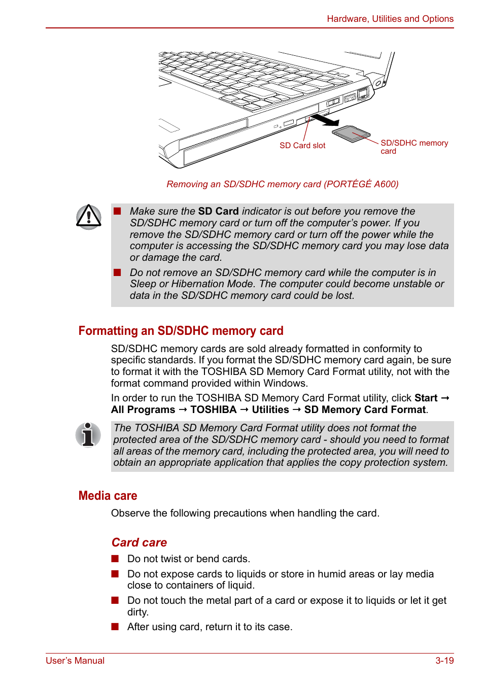Media care | Toshiba Portege A600 User Manual | Page 74 / 218