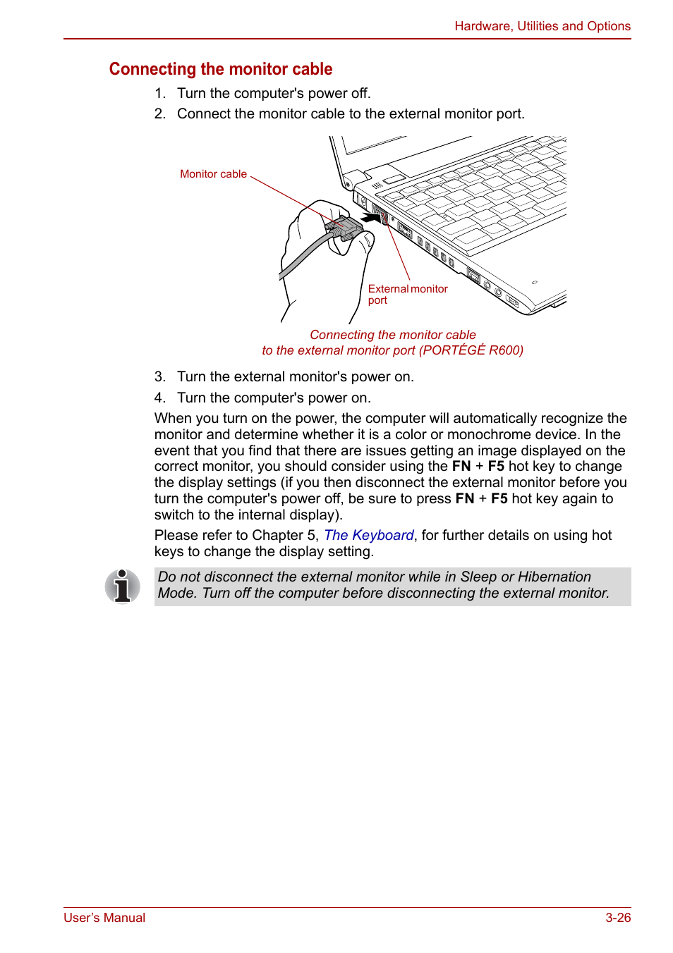 Connecting the monitor cable | Toshiba Portege A600 User Manual | Page 81 / 218