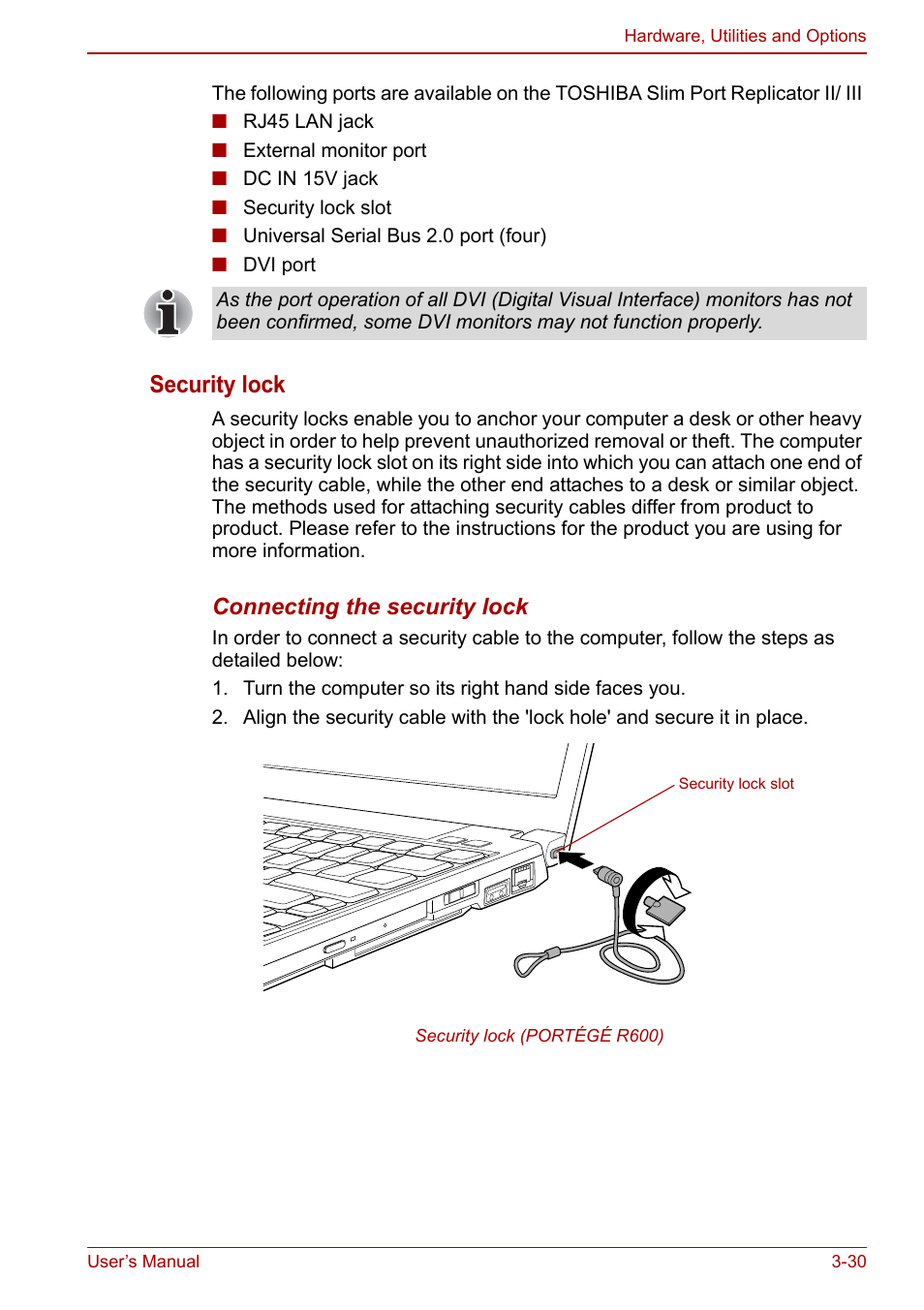 Security lock | Toshiba Portege A600 User Manual | Page 85 / 218