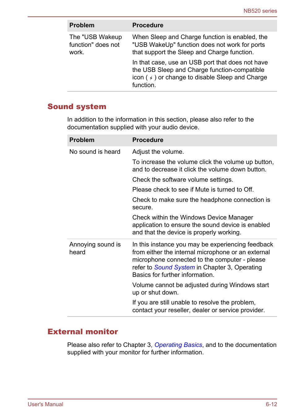 Sound system, External monitor | Toshiba NB520 User Manual | Page 105 / 129