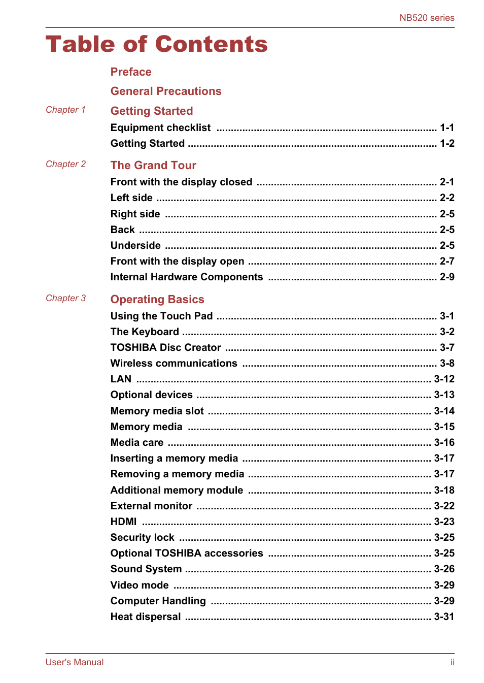Toshiba NB520 User Manual | Page 2 / 129