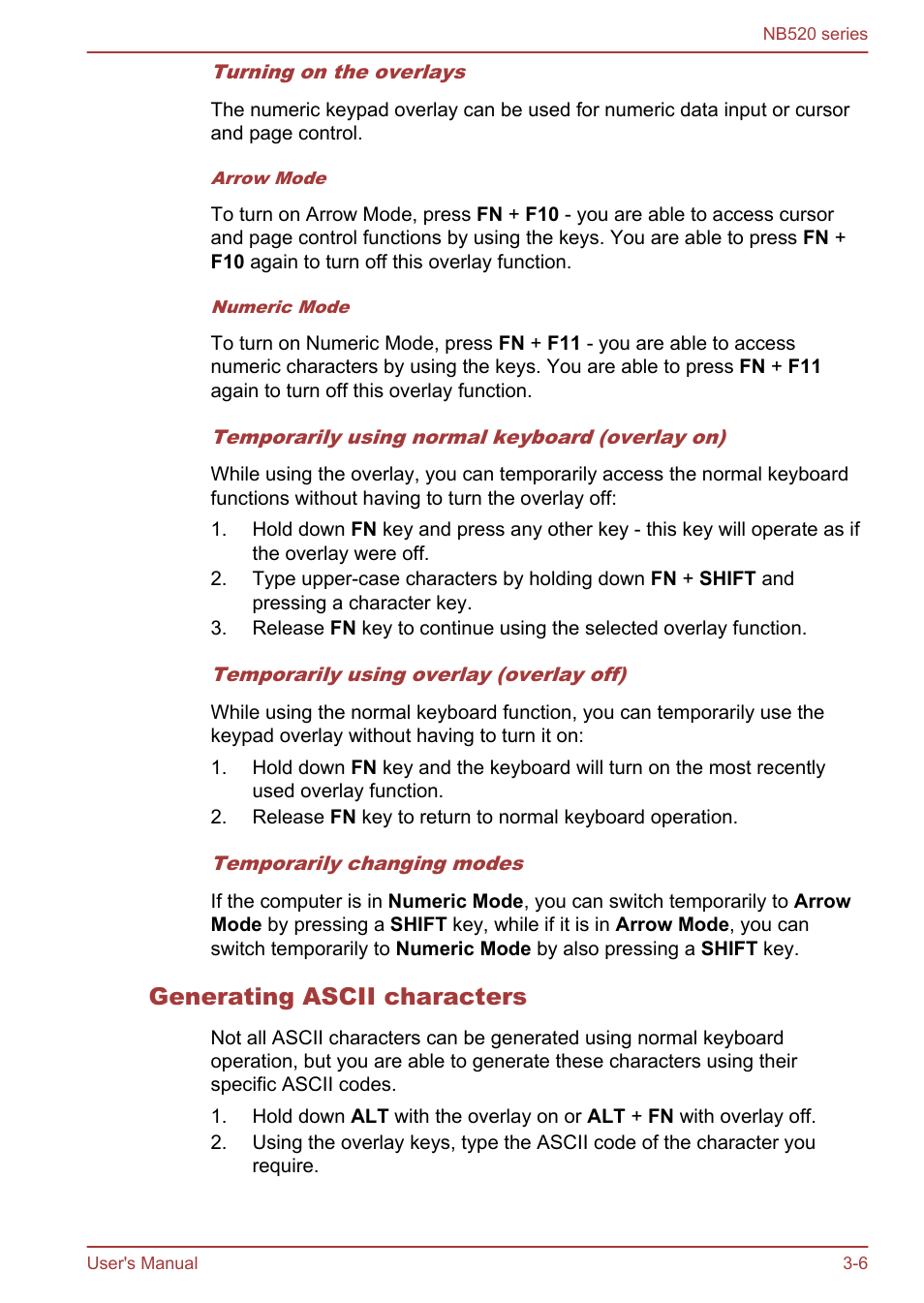 Generating ascii characters | Toshiba NB520 User Manual | Page 40 / 129