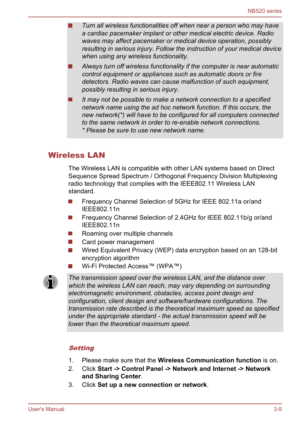 Wireless lan | Toshiba NB520 User Manual | Page 43 / 129