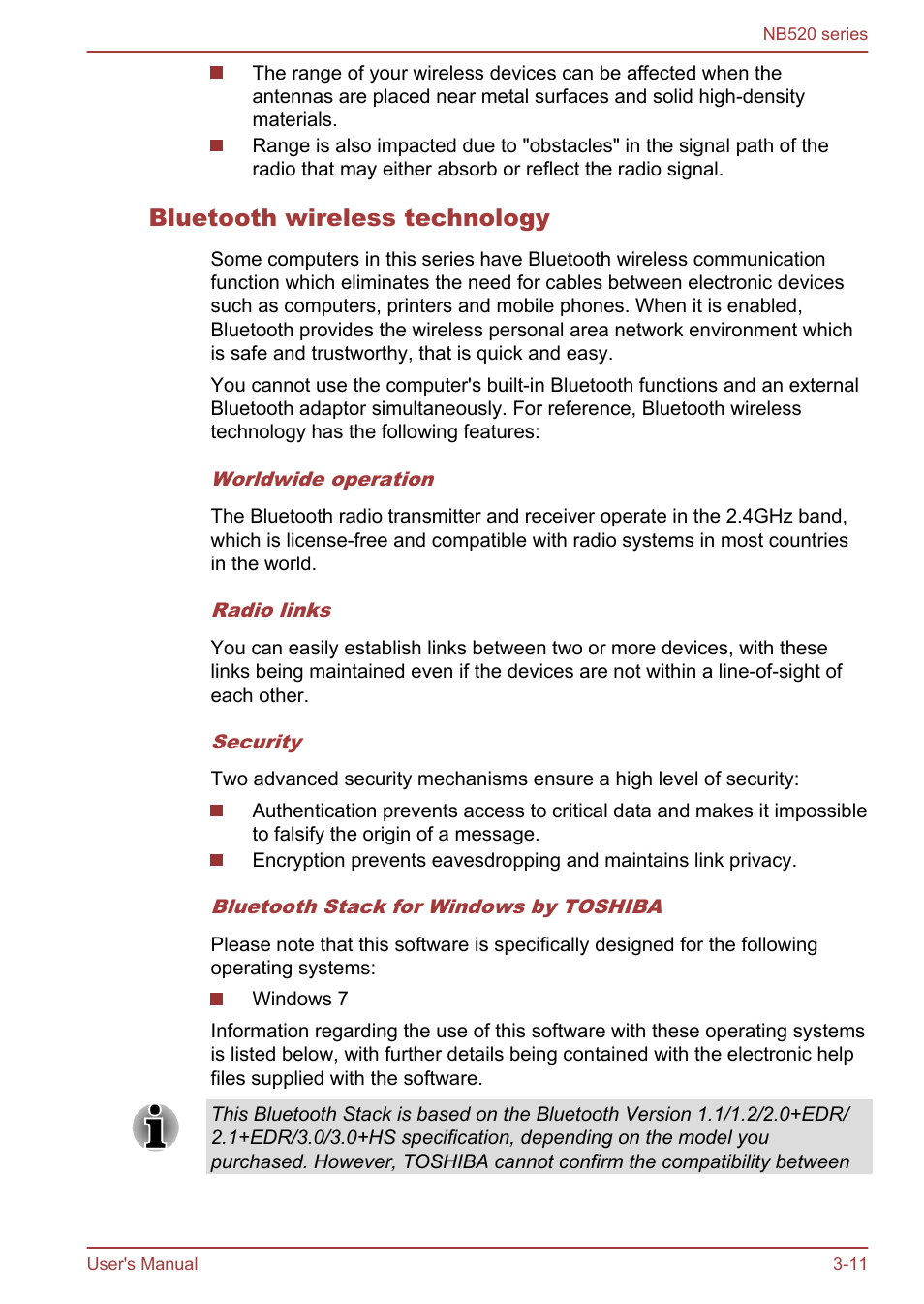 Bluetooth wireless technology | Toshiba NB520 User Manual | Page 45 / 129