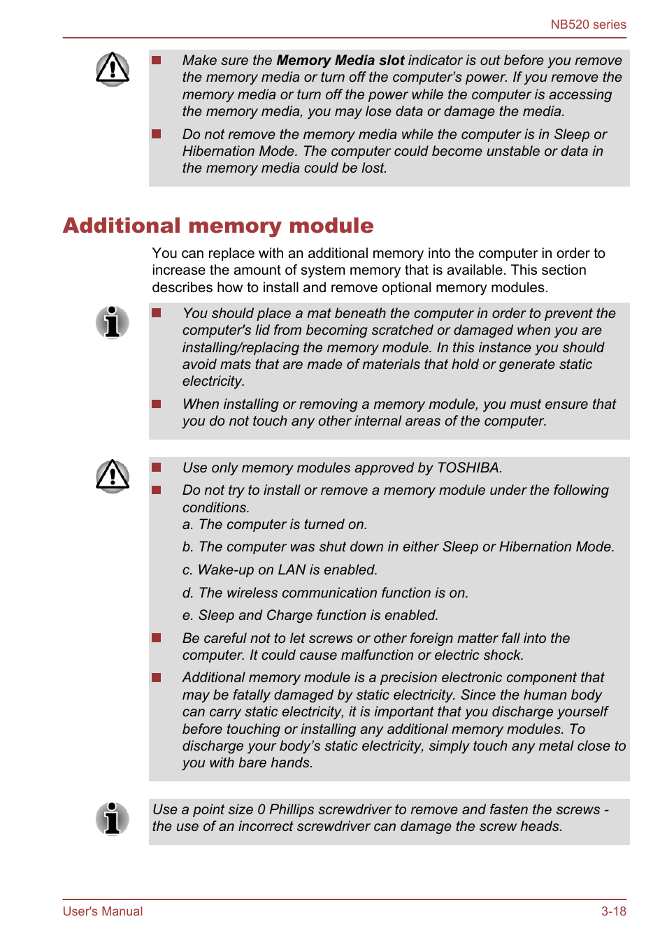 Additional memory module, Additional memory module -18, Section in | Toshiba NB520 User Manual | Page 52 / 129