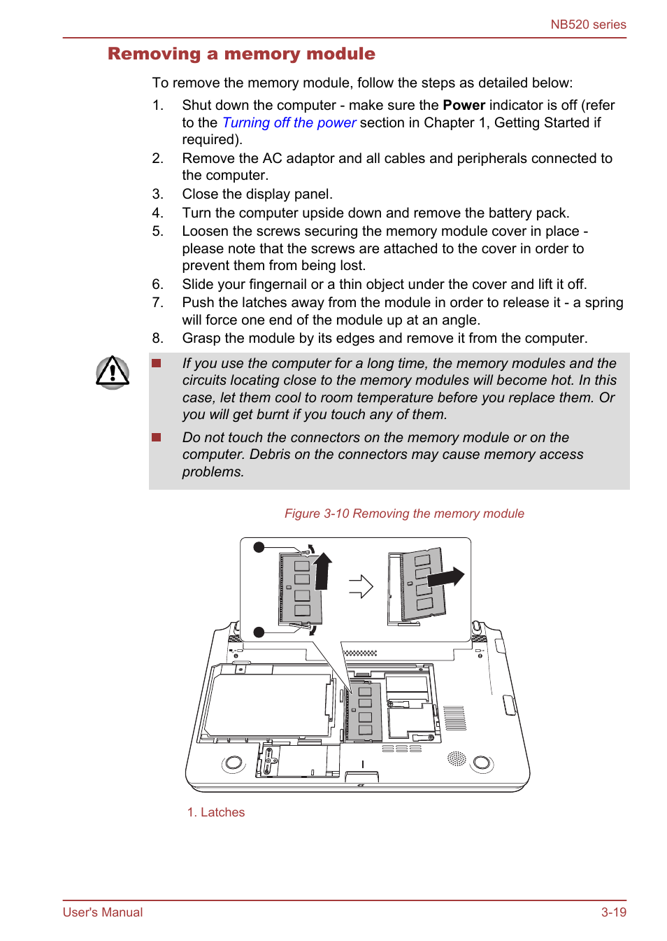 Removing a memory module | Toshiba NB520 User Manual | Page 53 / 129