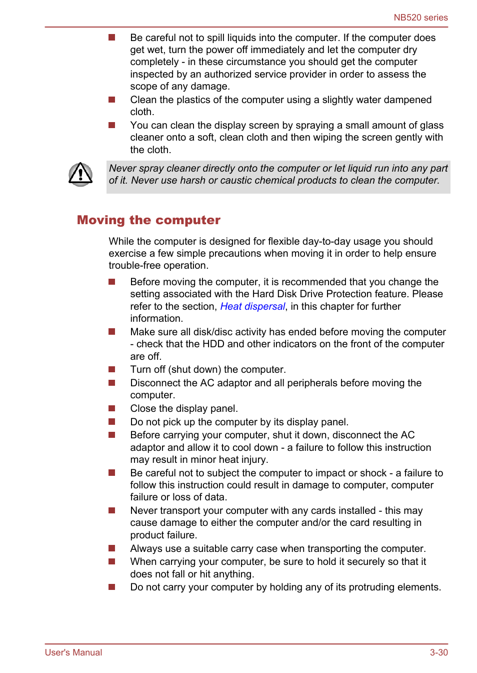 Moving the computer | Toshiba NB520 User Manual | Page 64 / 129