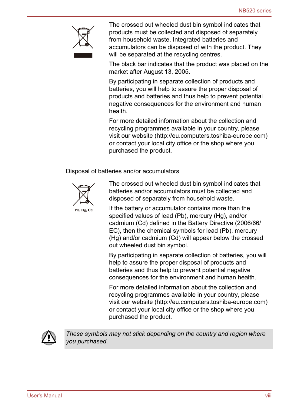 Toshiba NB520 User Manual | Page 8 / 129