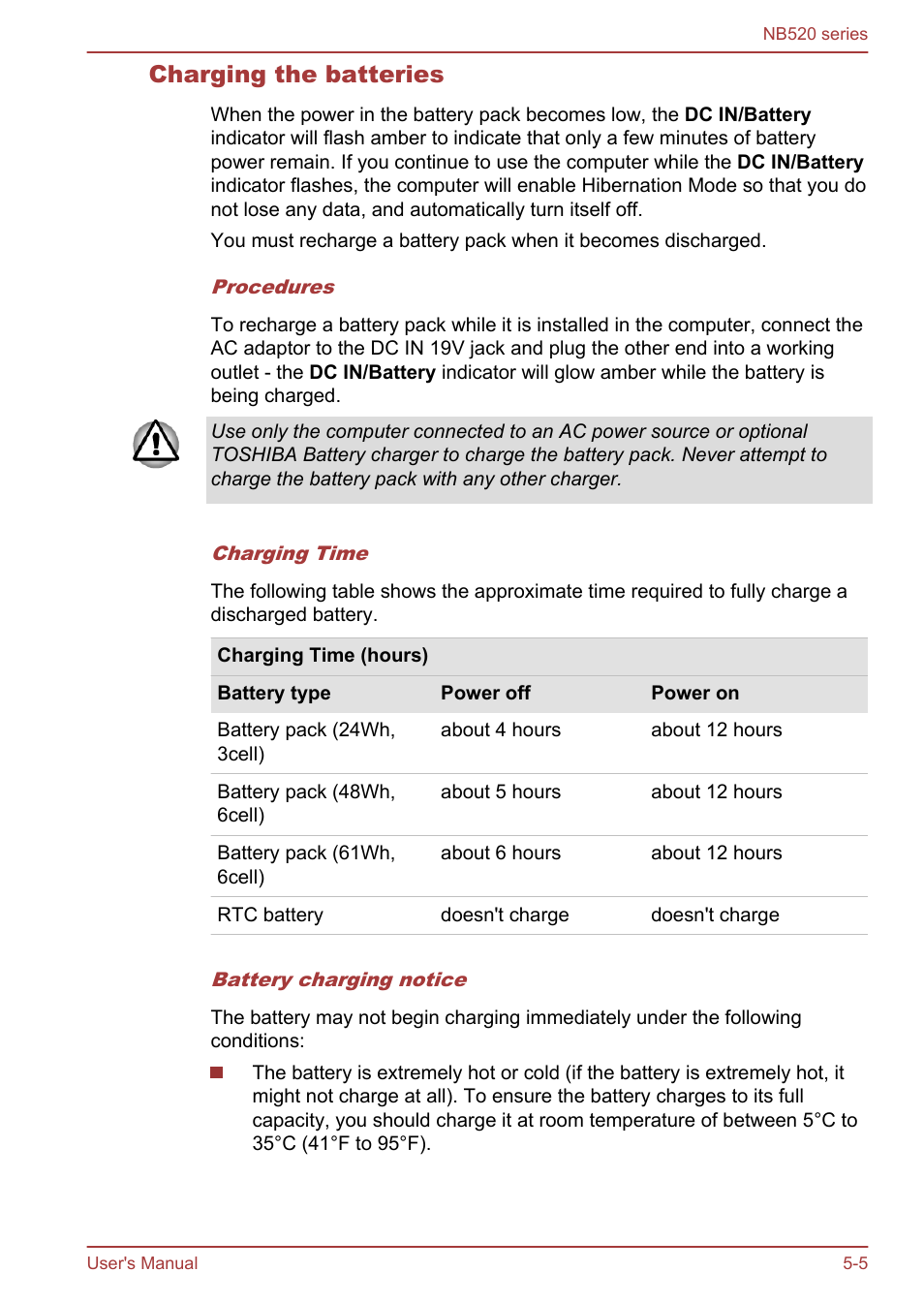 Charging the batteries | Toshiba NB520 User Manual | Page 88 / 129