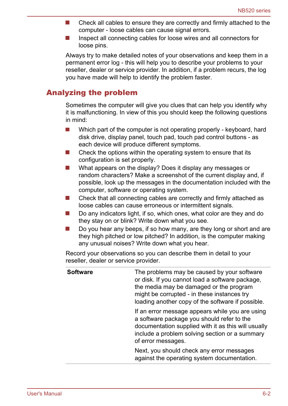 Analyzing the problem | Toshiba NB520 User Manual | Page 95 / 129