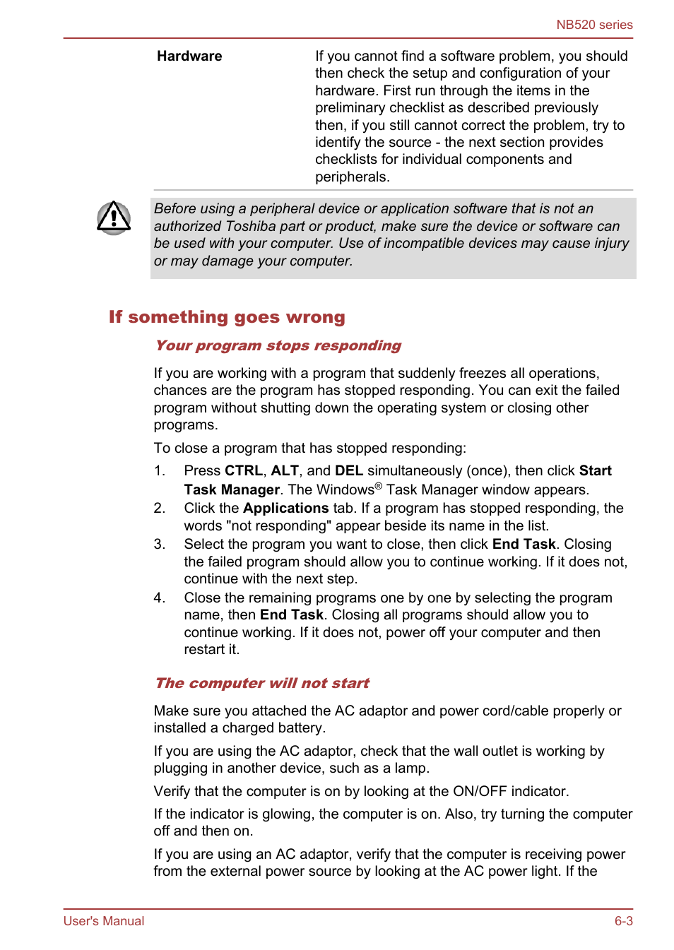 If something goes wrong | Toshiba NB520 User Manual | Page 96 / 129
